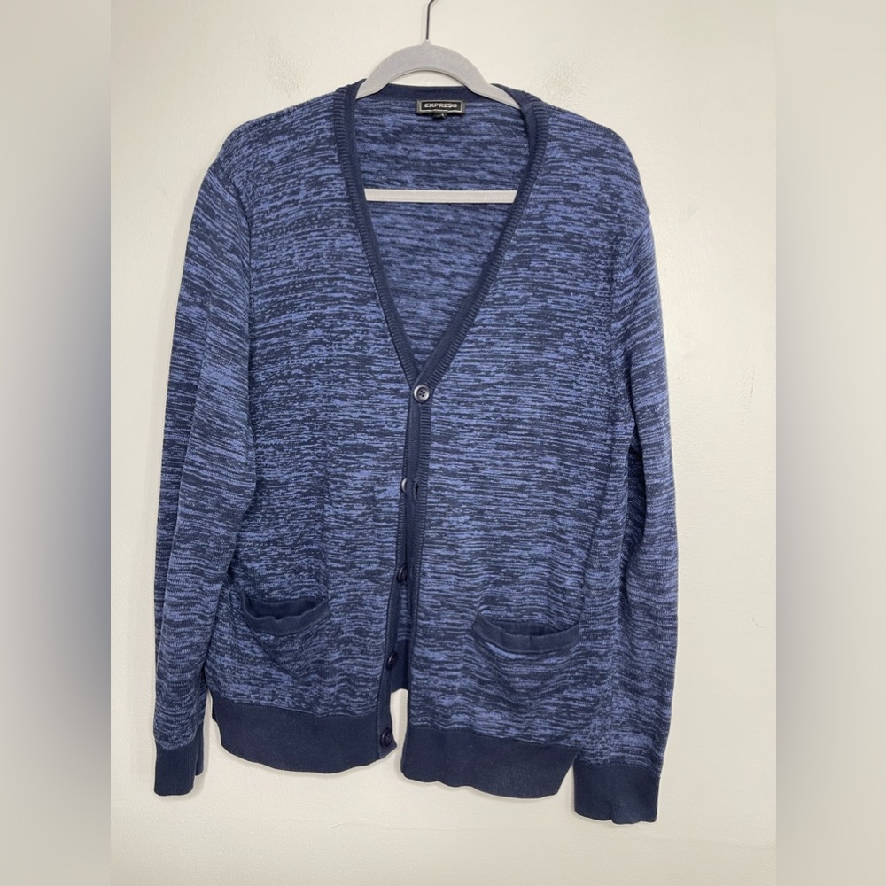 Express Men’s Heather Blue Button Front Cotton Cardigan Sz XL Preppy Business